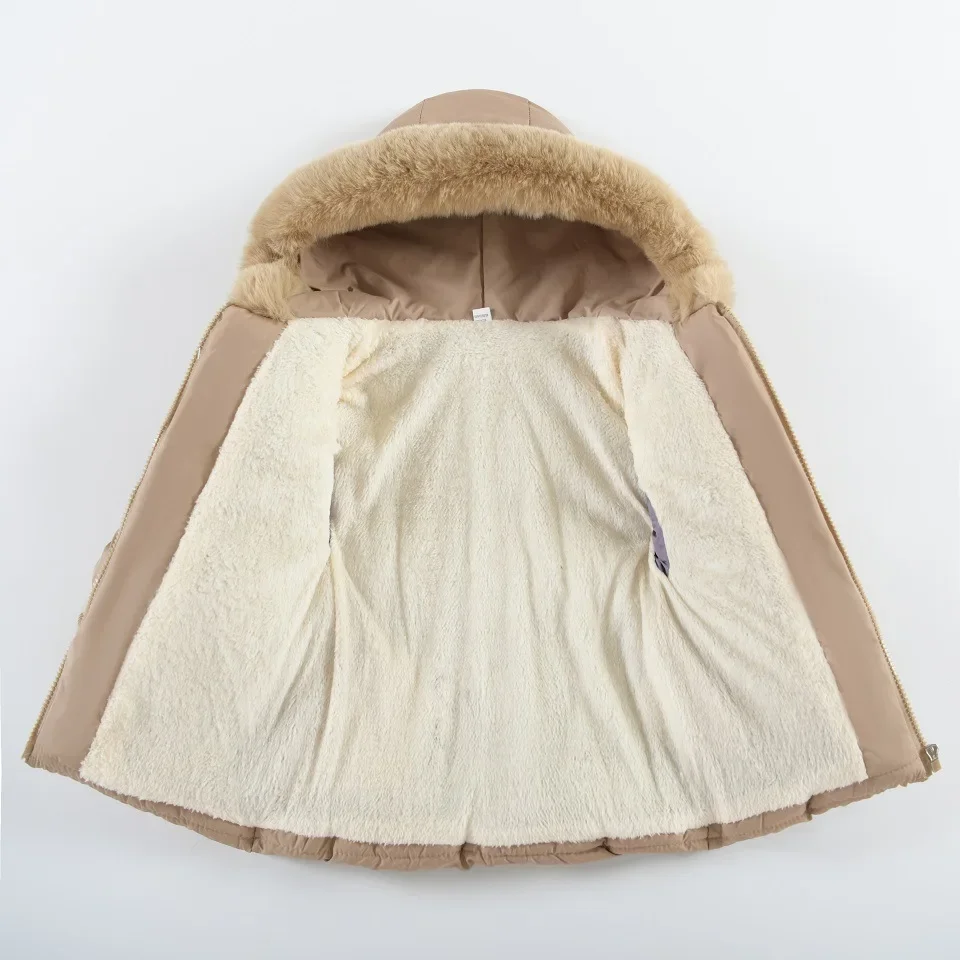 1-4 Years Winter Baby Girls Jacket Pearl decoration Lace Thick Hooded Coat For Kids Lined With Velvet Keep Warm Girls Outerwear