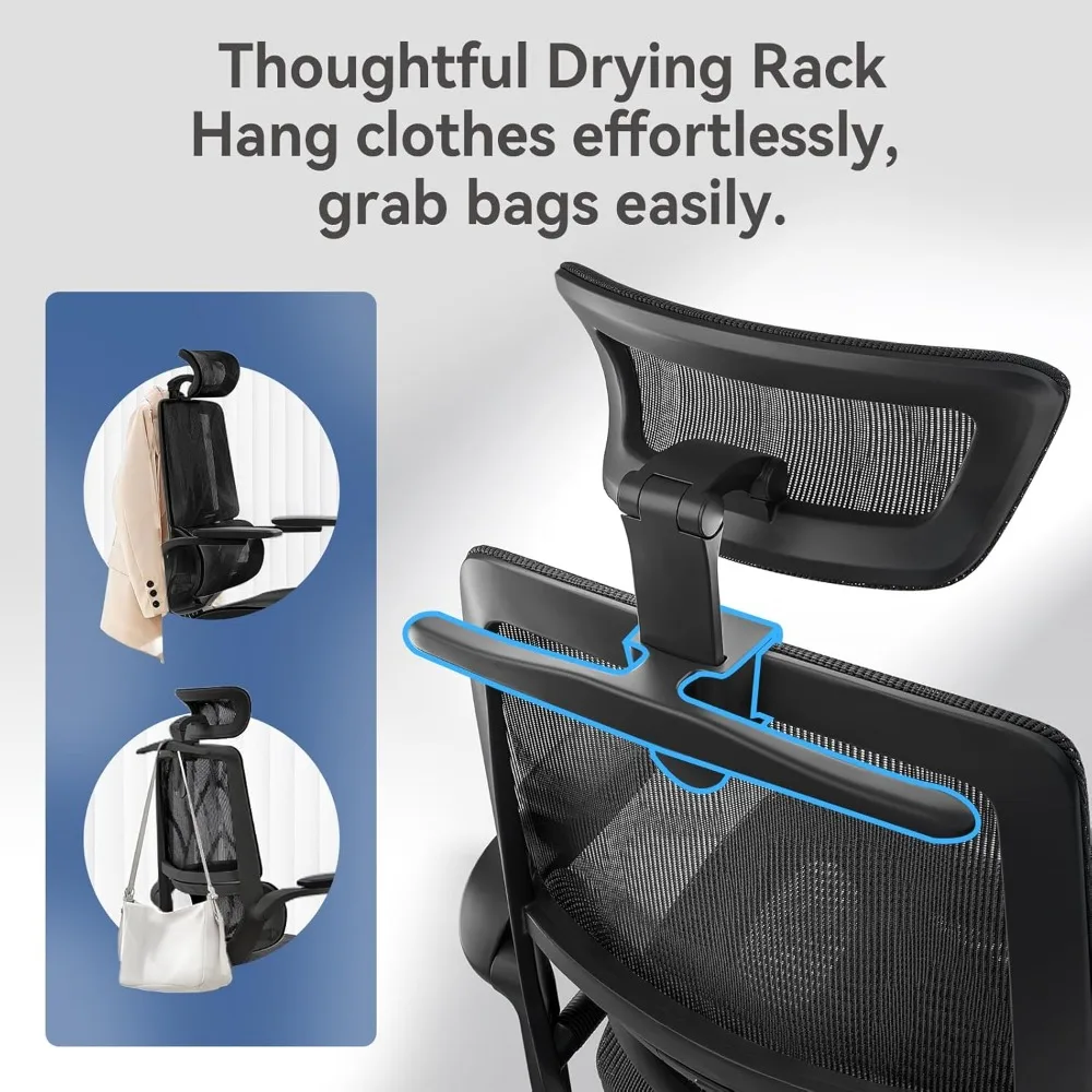 Ergonomic Office Chair with 3D Flip-up Armrests, Computer Chair with Dual Back Design and Adaptive Dynamic Lumbar Support