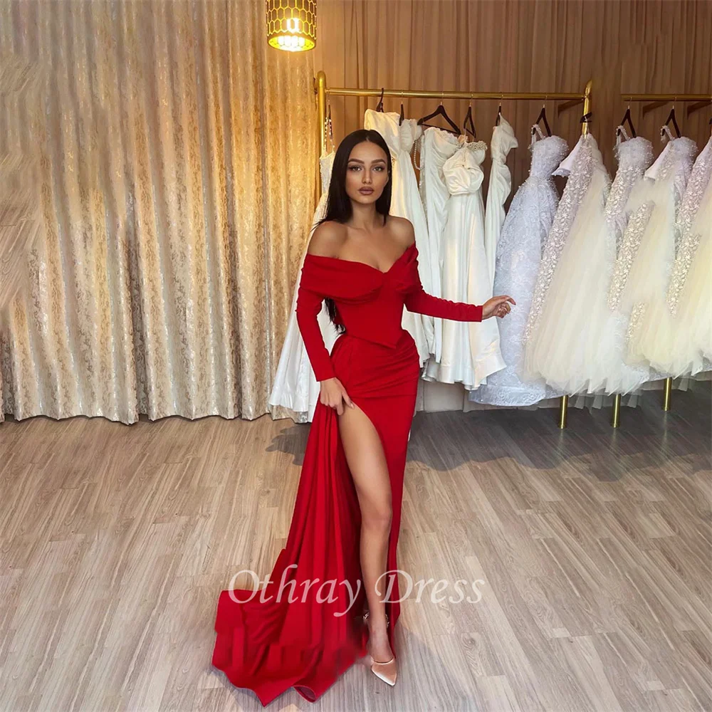 

Red Off Shoulder Sheath Party Dresses Sequined Formal Prom Dress with Slit Elegant Luxury Evening Dress 2024 Robes De Soirée