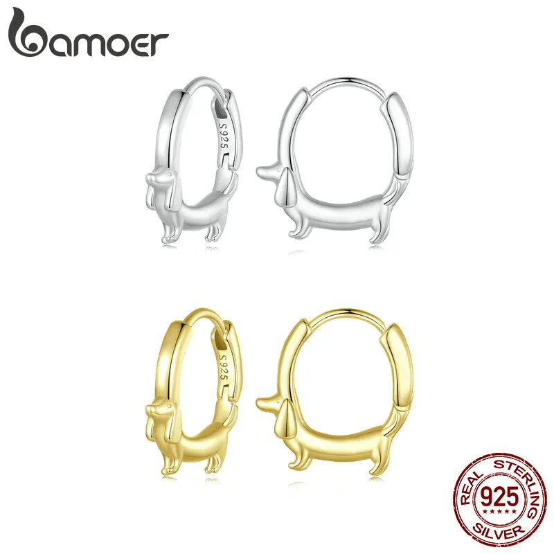 BAMOER Gold Dachshund Hoop Earrings for Women, 925 Sterling Silver Animal Huggie Hoop Earrings Jewelry Gifts for Sensitive Ears