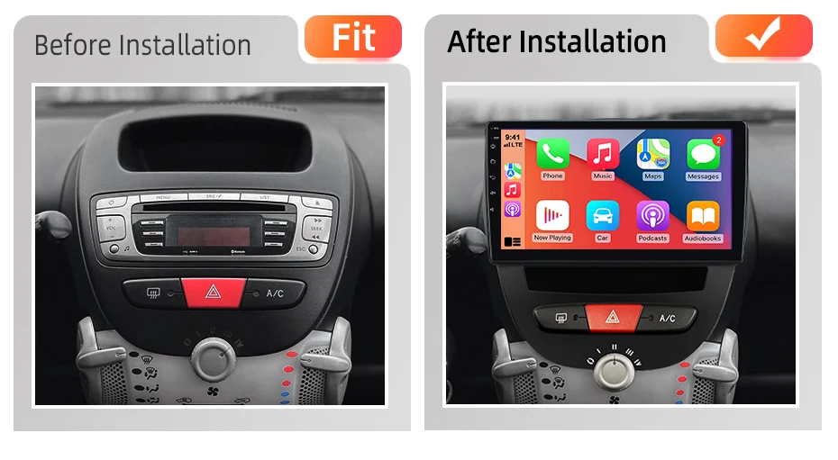 AWESAFE Android Autoradio für Peugeot 107 2005-2014 mit Wireless CarPlay und Android Auto GPS-Navigation Smart System BT FM DSP – Detail 4