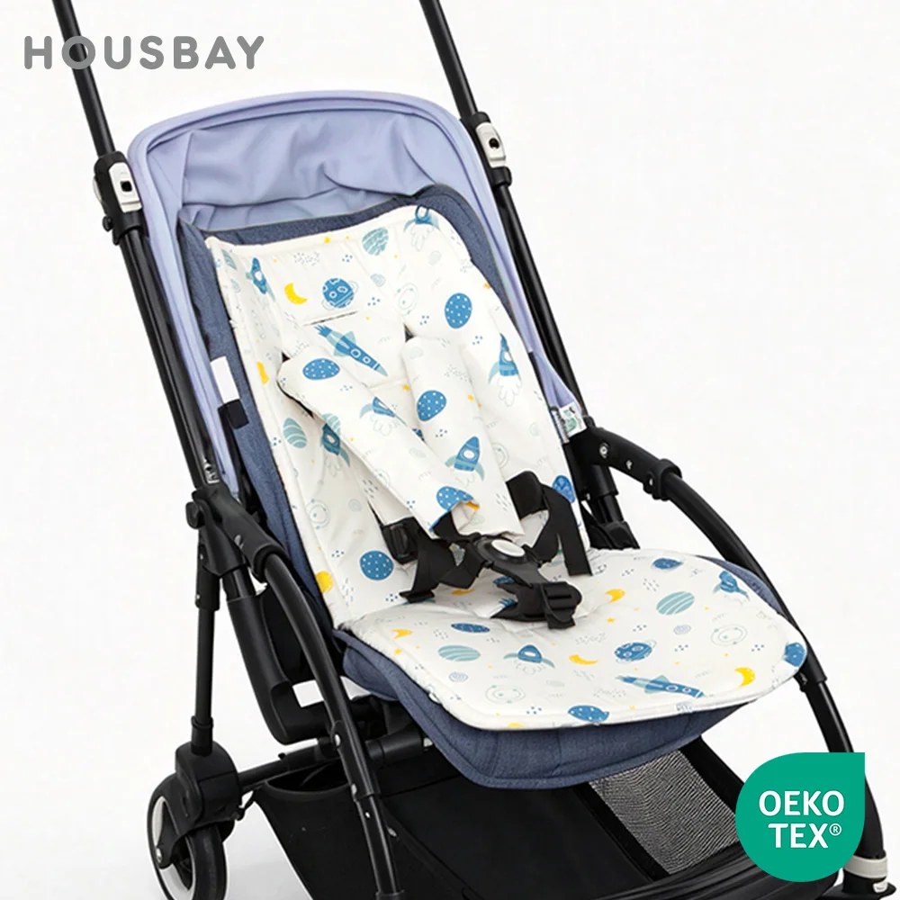100% Cotton Pram Seat Pad Set With 28Cm Belt Protector Plus 1.5Cm Sponge Padding Multi-Position Fit For Universal Stroller