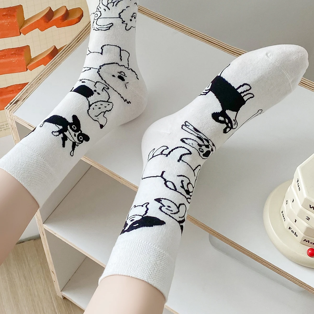 

White Cotton Cartoon Dog Knit Teenage Chic Tube Socks Rave Long Short Party Cotton Short Adult Novelty Couples High Quality