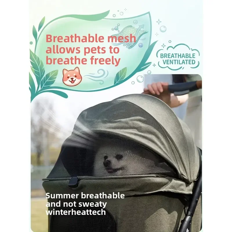 Breathable Large Space Pet Stroller One-Click Foldable Detachable Hand Cart For Dogs Cats Outdoor Travel