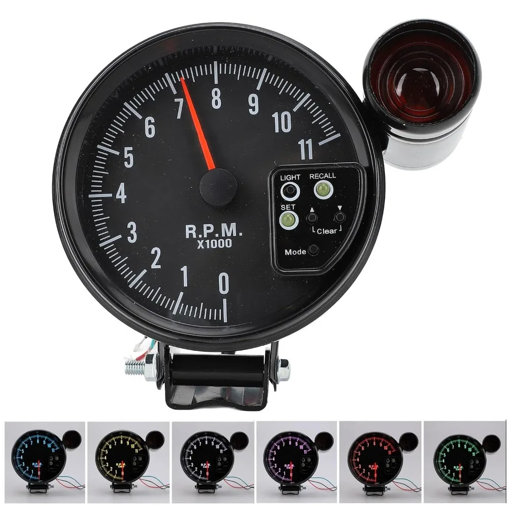 Multicolored 5 Inch Diameter Tachometer Gauge Clear 7 Color Display Car Tachometer LED Shift Light Tachometer Vehicles