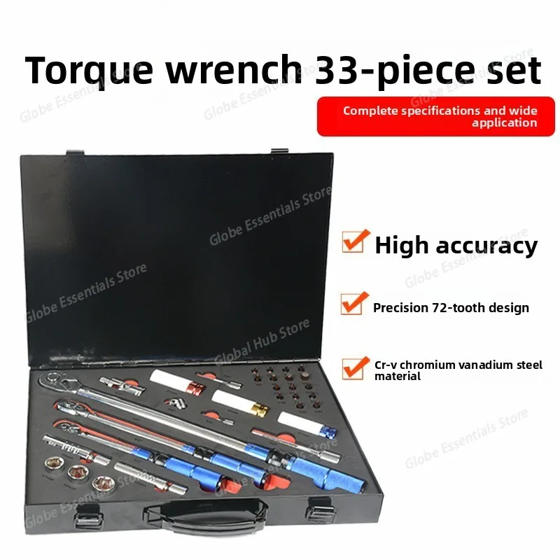 33pcs Torque Wrench Repairing Tool High Precise Torque Preset Wrenches Torque Adjustable 1/2inch 1/4inch 3/8inch Ratchet Wrench