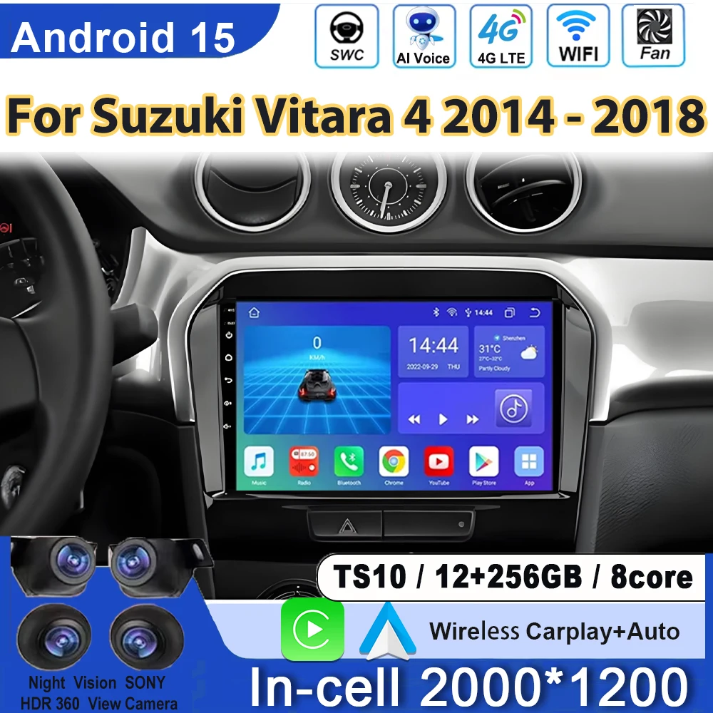 Android Car Radio For Suzuki Vitara 4 2014 - 2018 GPS Navigation Multimedia Player Head Unit Wireless Carplay QLED Screen 2Din