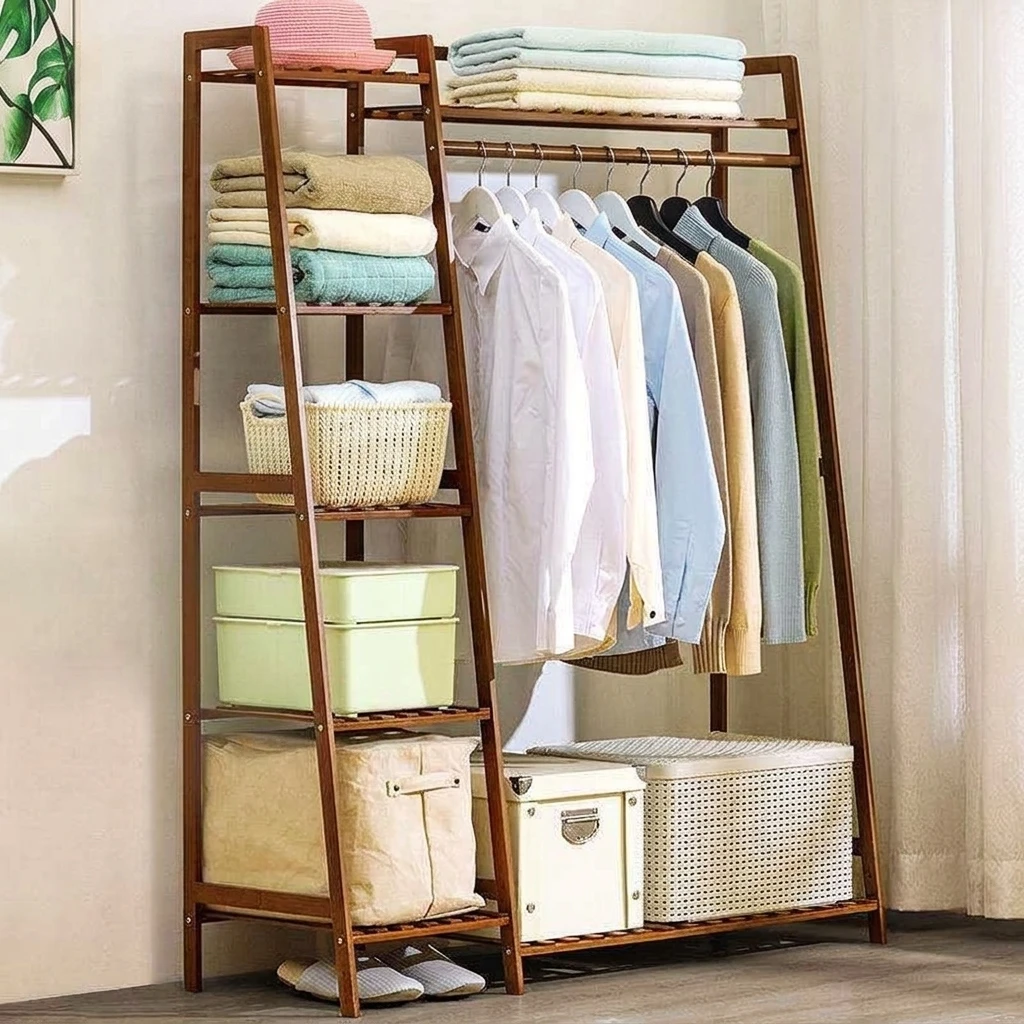 Floor-to-ceiling bamboo hanger Multifunctional storage hanger Living room bedroom Home