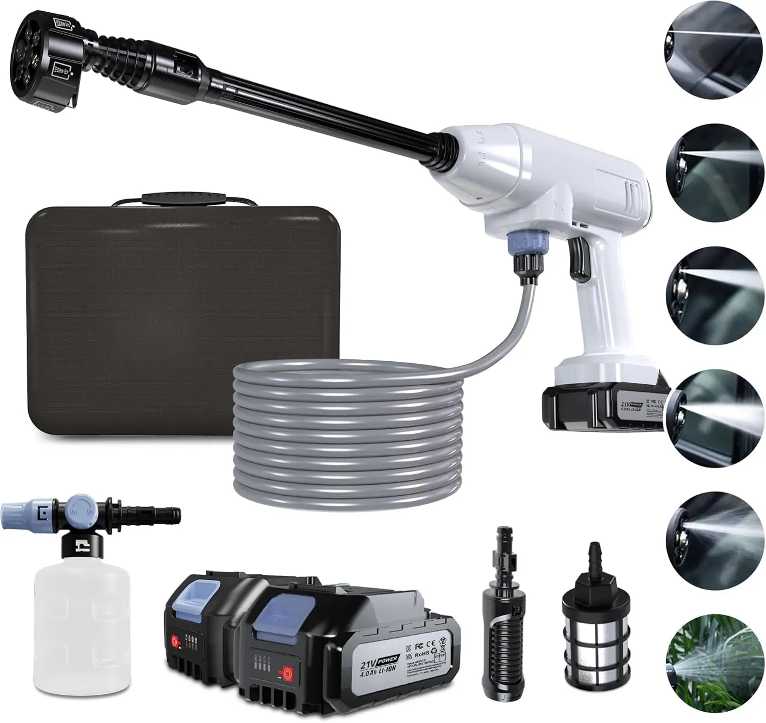 

With 2PCS Battery Rechargeable 4.0Ah, Cordless Power Washer, 6-in-1 Nozzle, Portable Pressure Washer for Car/Fence/Floor Cleanin