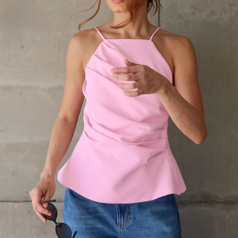 

2026 Summer New Hot Selling Solid Color Back Hollow Lace up Cotton Playful Cute Vest for Women