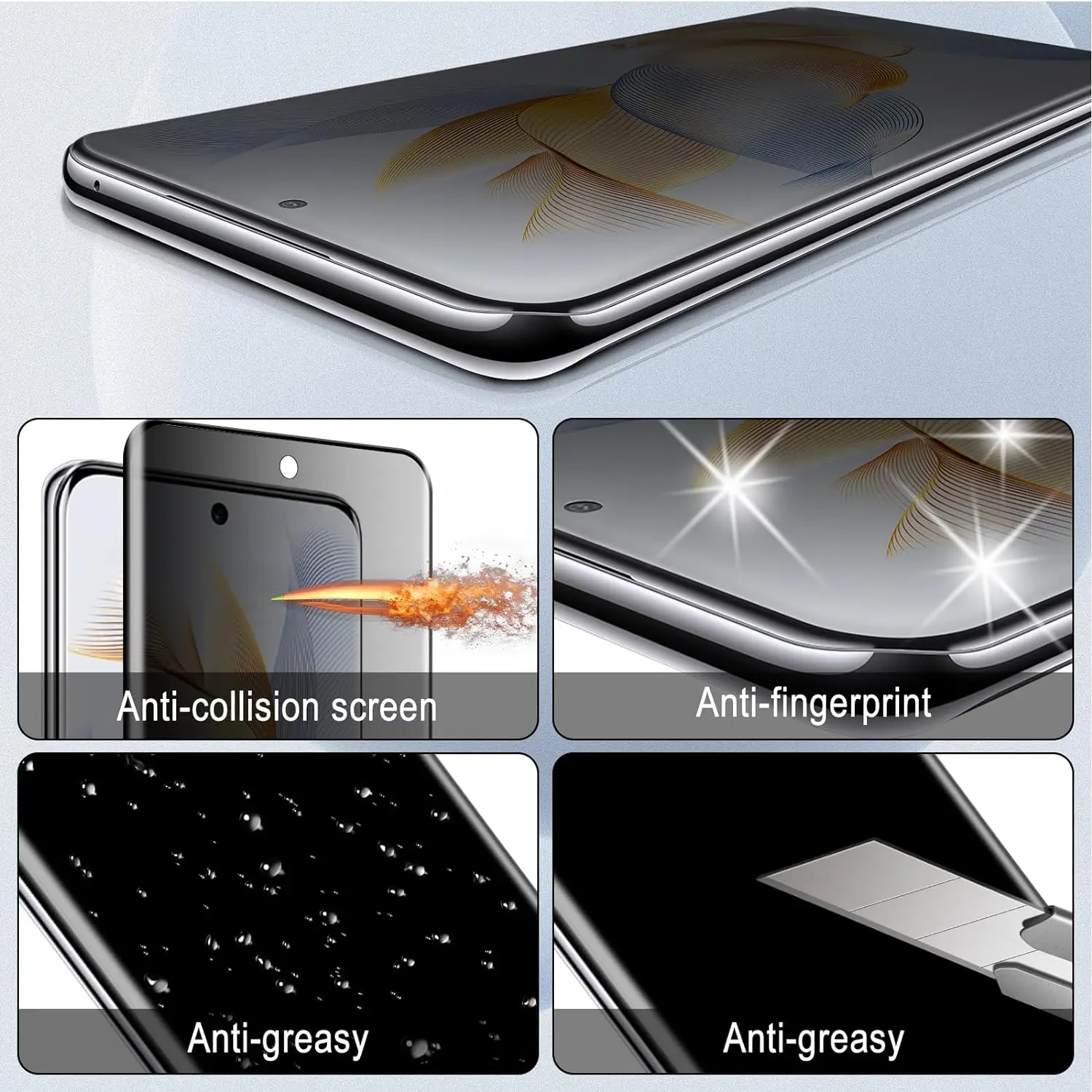 2/4Pcs 9H Privacy Screen Protector For HuaWei Honor 90 70 Magic 5 6 Lite Pro Tempered Glass Unable to unlock with fingerprint