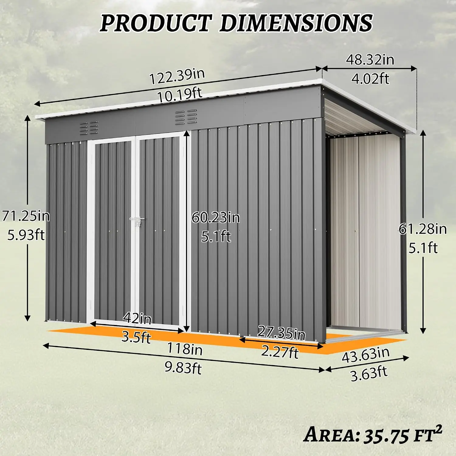 4'x10' Metal Shed Outdoor Storage Shed,Metal Steel Utility Tool Shed Storage House with Double Lockable Doors and Air Vent for B