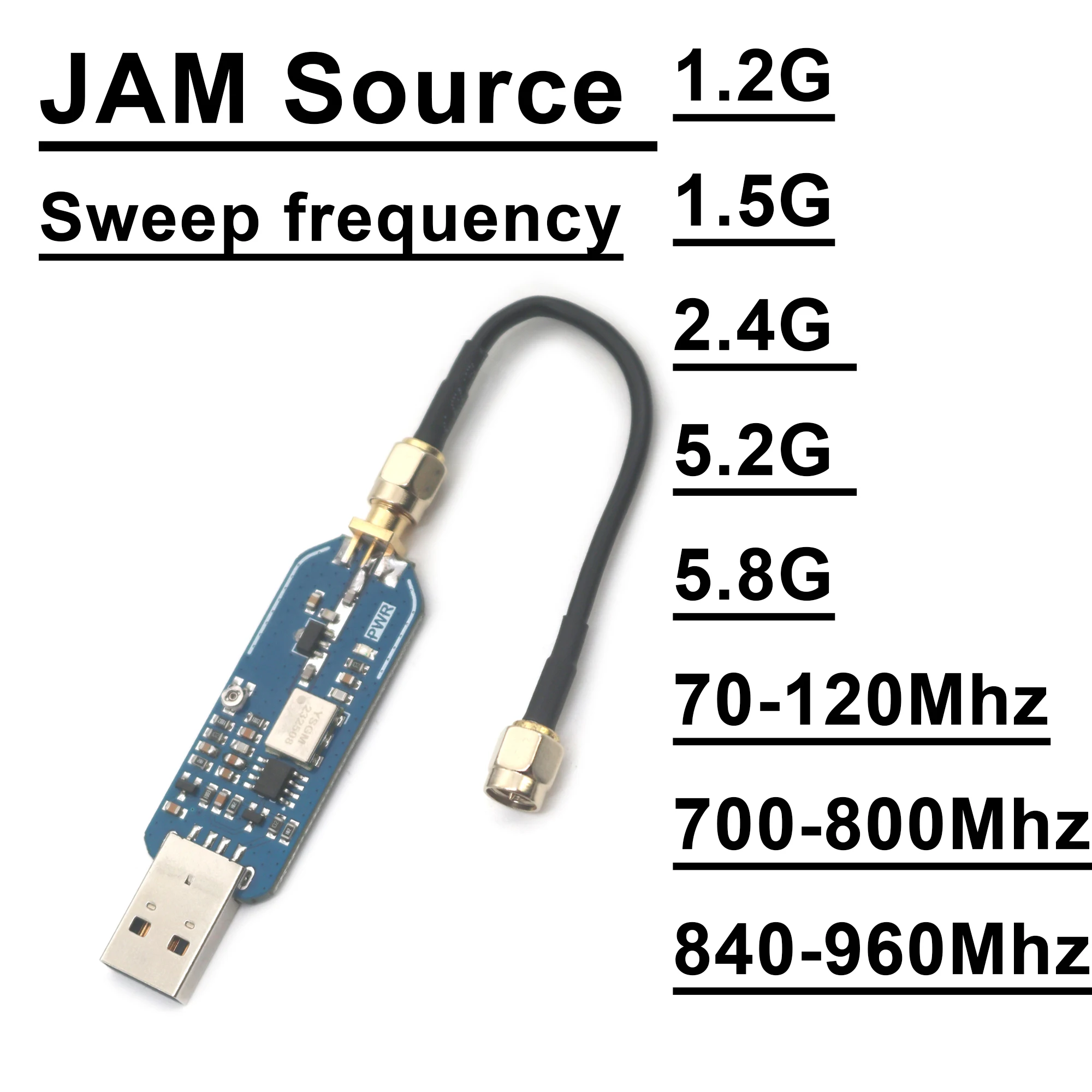 USB Sweep Frequency RF JAM Source 70-120Mhz 700-800Mhz 915Mhz 2.4Ghz 5.8Ghz FOR WIFI Bluetooth FM Radio Drone RF POWER Amplifier