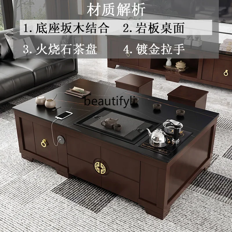 rock slab small coffee table small apartment tea table tea set, integrated new Kung Fu tea table TV cabinet