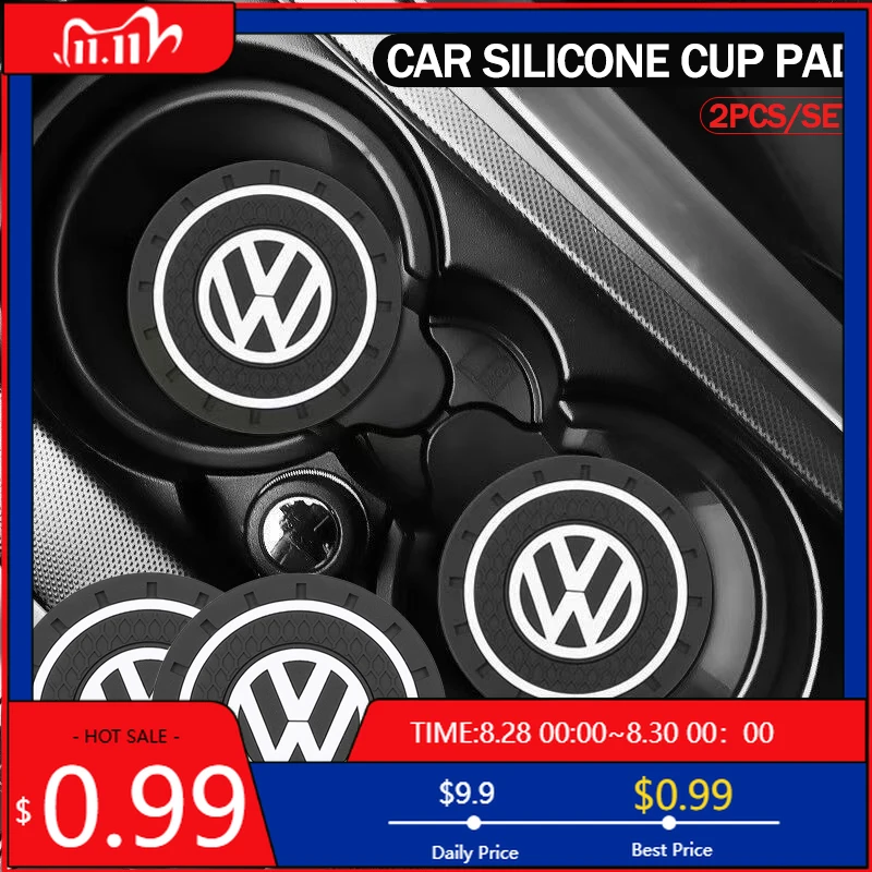 

VW GTI GOLF 2026 Горячая продажа для VW VOLKSWAGEN 2 шт. силиконовая подставка для автомобильной чашки с водой, противоскользящий коврик для салона автомобиля для Volkswagen VW Pa