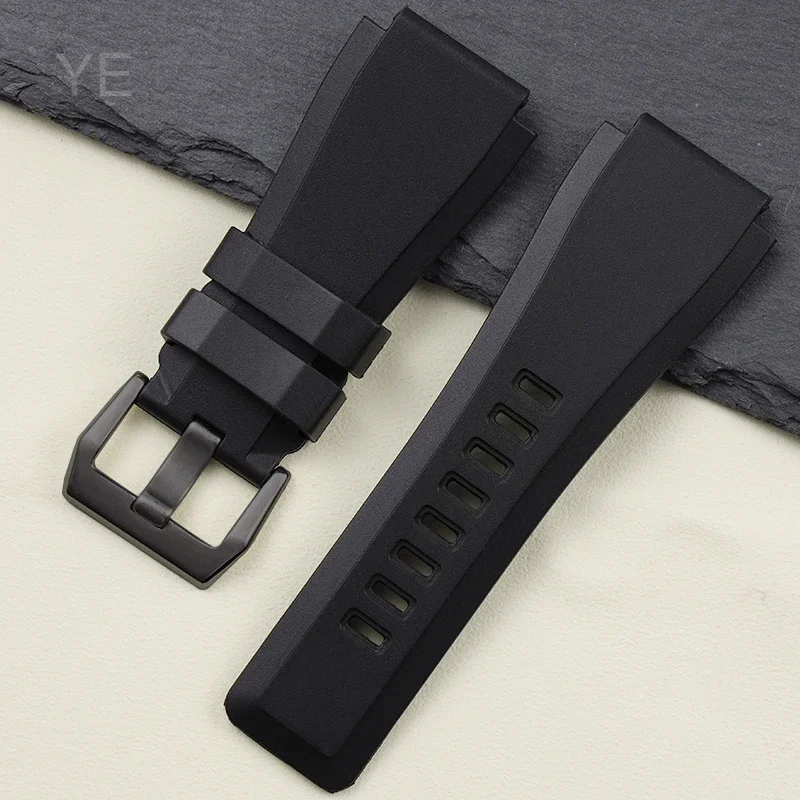 Exquisitas correas de reloj de silicona con interfaz convexa para la serie Bell Ross BR01 BR03, correa suave que absorbe la humedad de 24mm