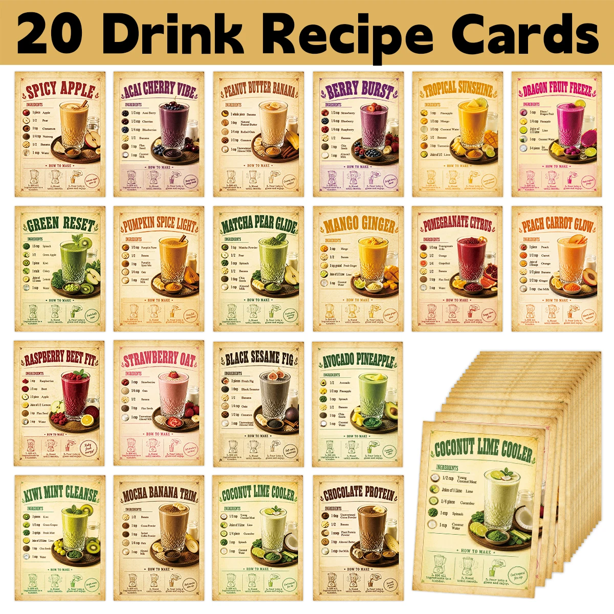 Cocktail Recipe Book - 20 szt. Kart z przepisami na