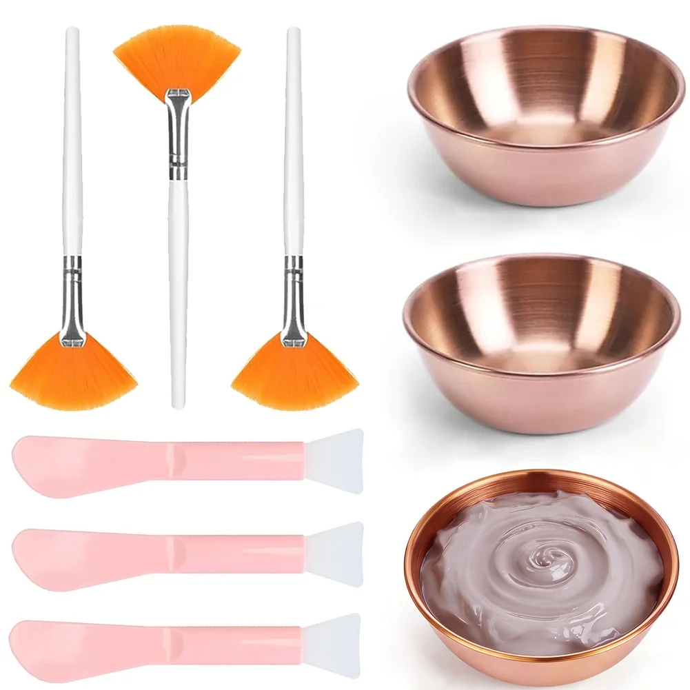 9 Piece Face Mask Application Kit with Stainless Steel Bowls and Gentle Brushes for Smooth Skincare Product Use