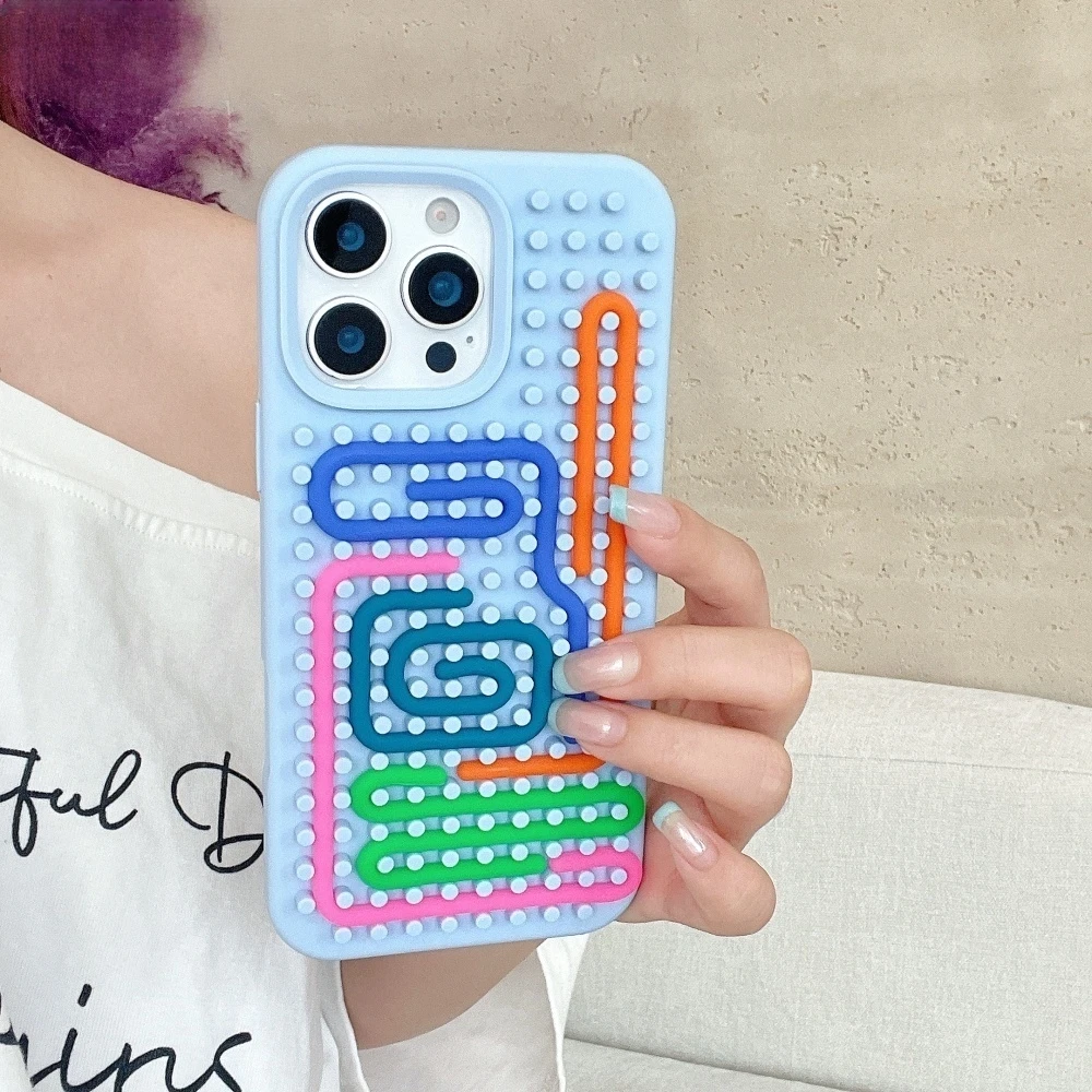 Funny Sensory Activity Board Silicone Decompression Phone Case For iPhone 16 15 14 13 Pro Max DIY Creative Silicone Soft Cover