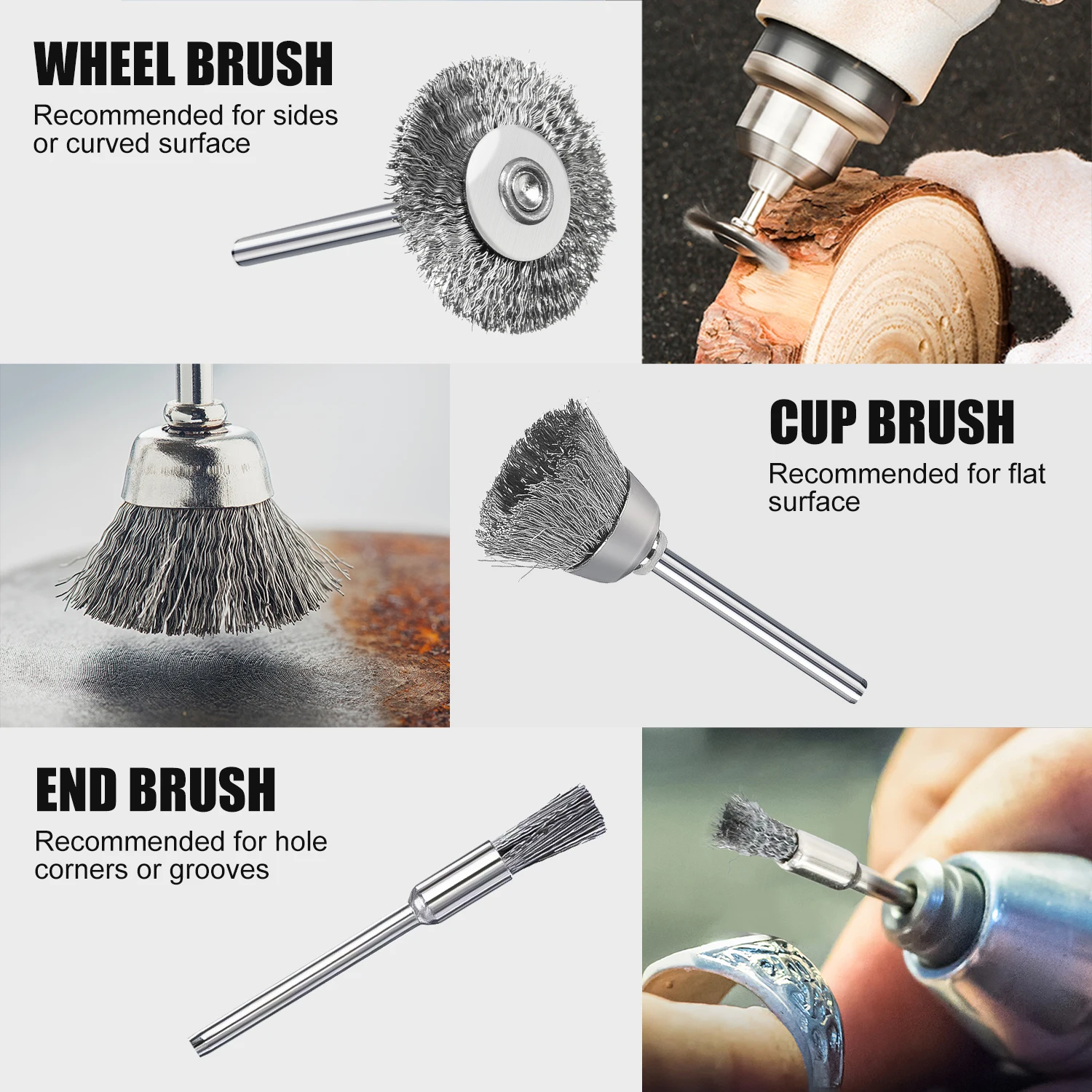 XCAN 45pcs Wire Wheel Cup Brush Set Stainless Steel Polishing Brush For Mini Dremel Rotary Tools Metal Rust Removal Brush Set