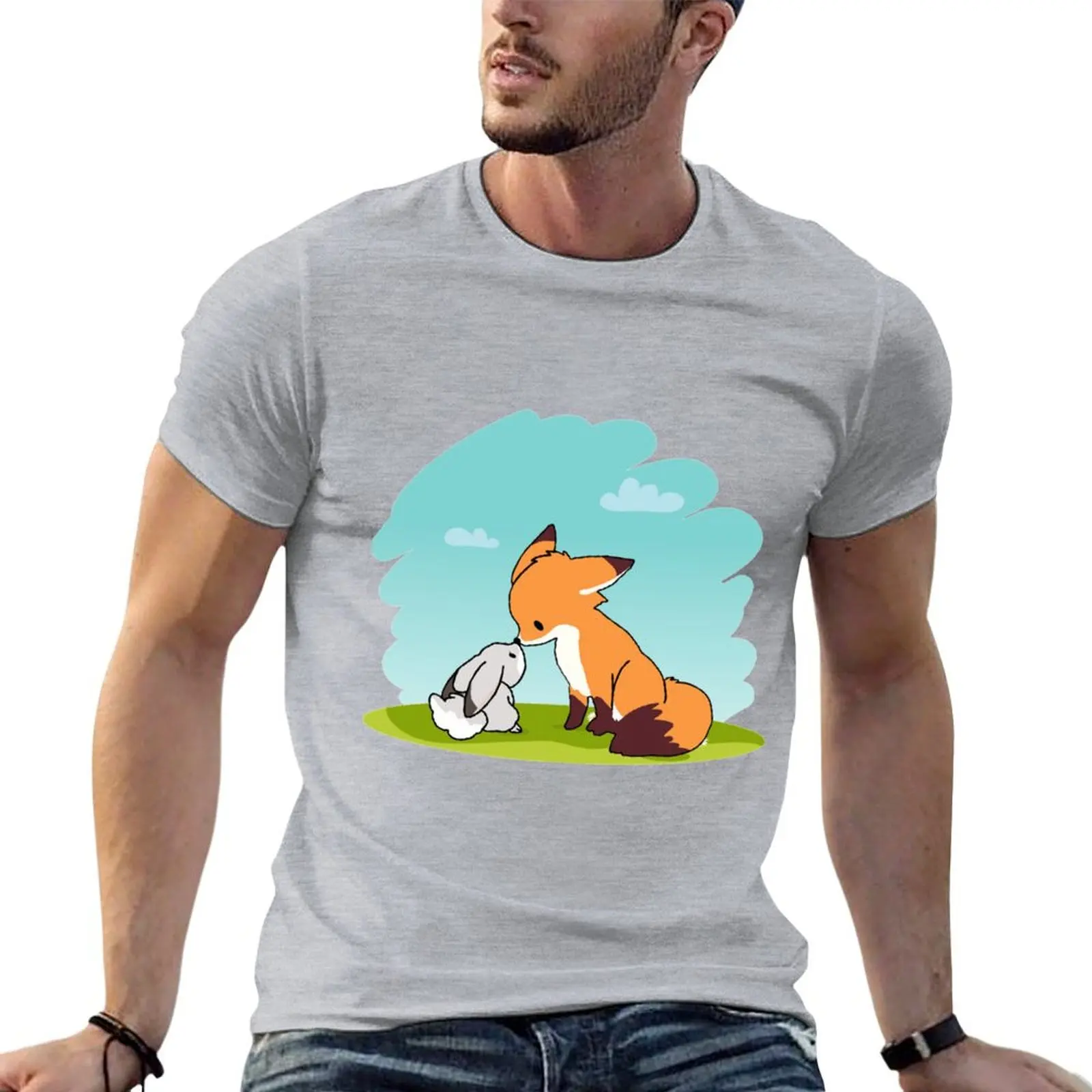 Fox and Rabbit Love T-shirt heavyweights anime clothes men t shirts