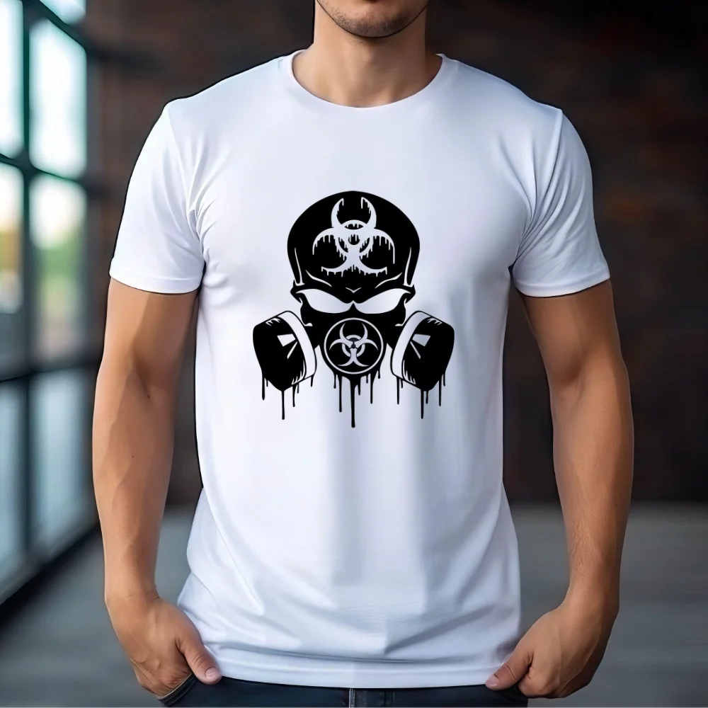 

FPACE Retro Biohazard Respirator Mask Men T-Shirt Skull Dripping Printed T shirt Sport Men's Clothing Women Oversized t-shirt