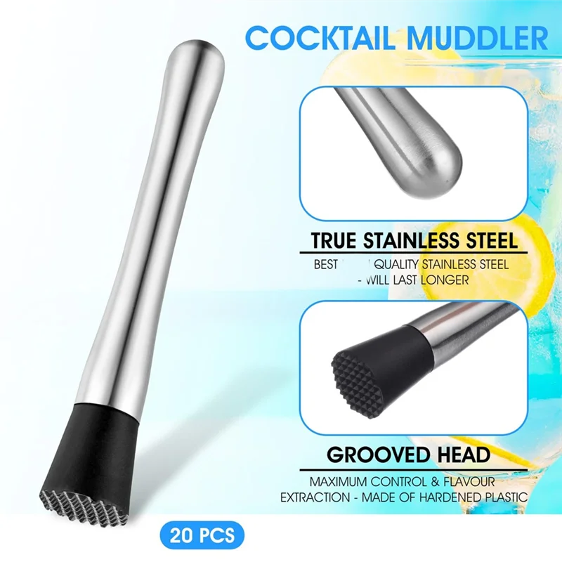 

Hot Sale-20 Pcs Stainless Steel Mullers For Cocktails-Bar Muddler Tool, Muddler For Drinks, Ice Crusher, Home Bars Accessories