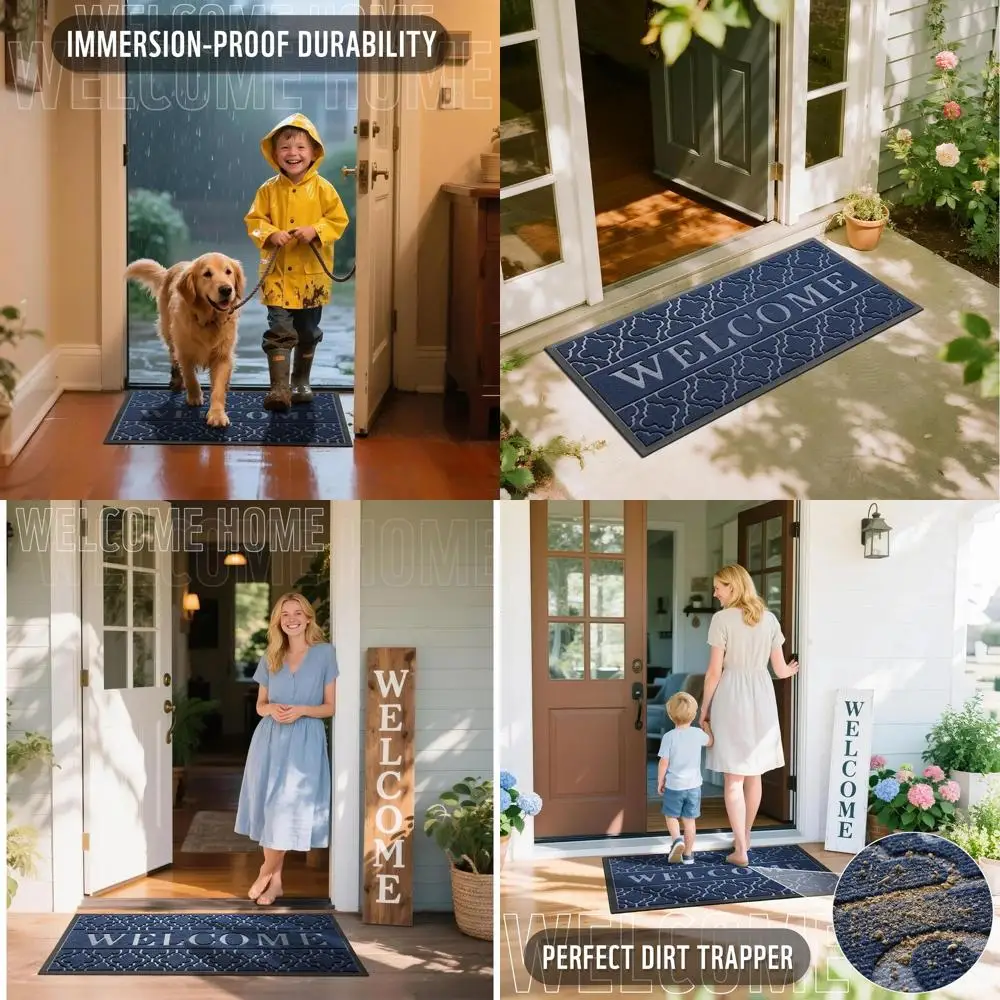

All-Season Waterproof Outdoor Door Mat, Heavy Duty Non-Slip Entrance Mat, 47x24 Inches, Blue