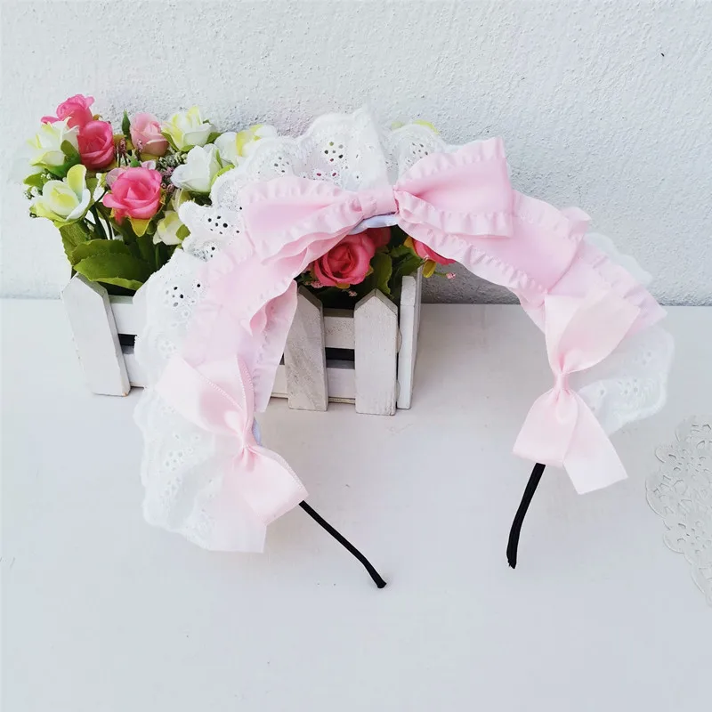 ロリータ-ヘッドバンド,レースリボン,日本のヘアアクセサリー,手作りのコスプレアクセサリー