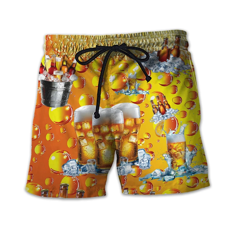 Fashion Beer Pattern Short Pants For Men Casual Summer Holiday Party 3D Beers Printed Beach Shorts Loose Vacation Board Shorts