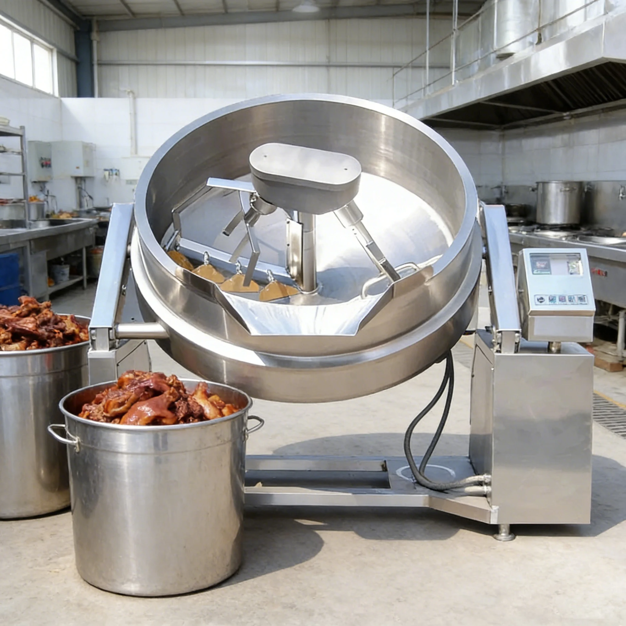 Electric Oil Heated Mixing Jacketed Cooking Kettle Tilted Industrial Cooker