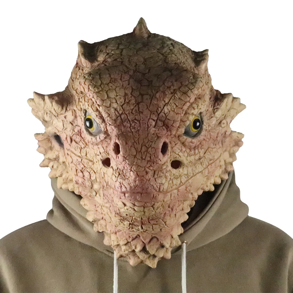 Desert Spiny Lizard Mask Animal Head Mask Halloween Costume Pretend Party Carnival Full Head for Adults Ball Attire