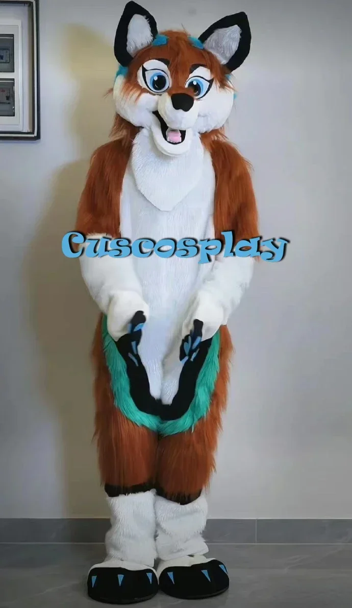 

Halloween Long Fur Husky Dog Fox Fursuit Furry Mascot Costume Suit Cosplay Fancy Dress Adult Outdoor Outfit Fur Suit