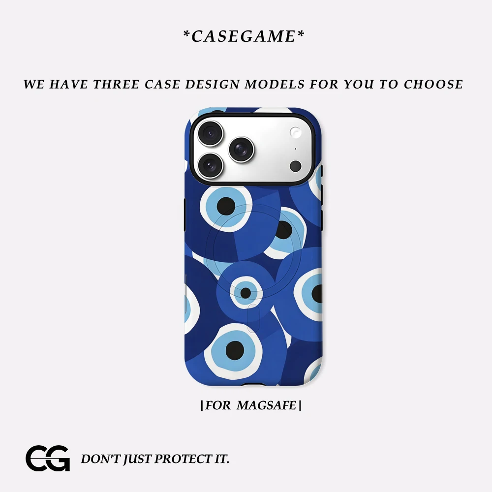 Casegame Matte Bumper für MagSafe Hülle für iPhone 17 16 15 14 Plus 13 Pro Max Stoßfeste Harte PC Hülle mit Bold Evil Eye Art Design