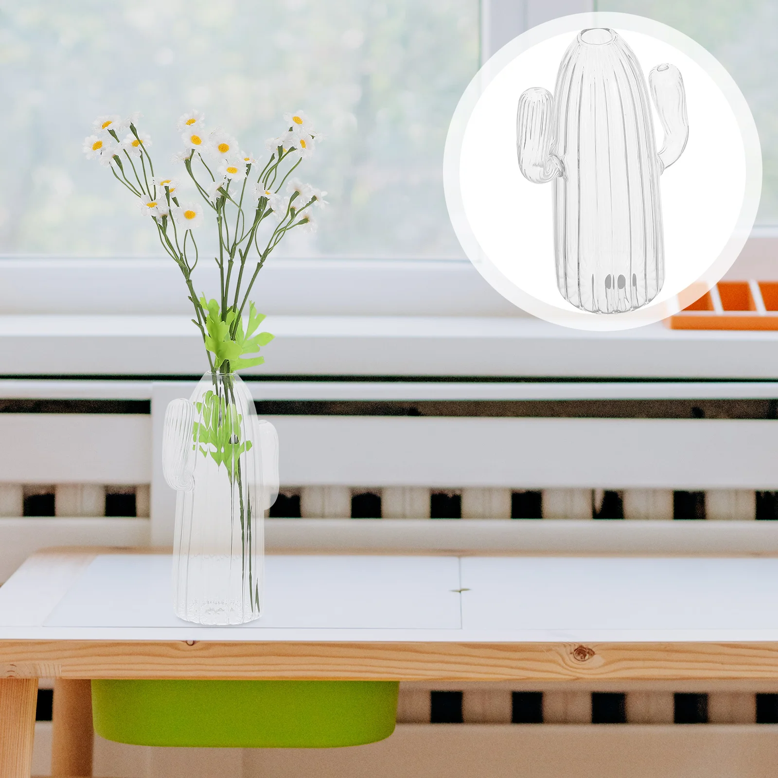 

Unique Glass Cactus Vase Small Clear Flower Pot Modern Design Home Decor Cute Water Planting Vase Office Floral Arrangement