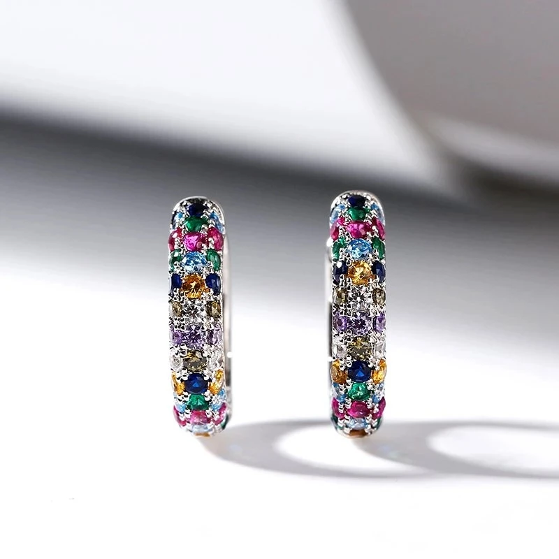 925 Sterling Silver Fashion Colorful Crystal Statement Hoop Earrings For Women Girls Valentines Day Gift Trendy Jewelry