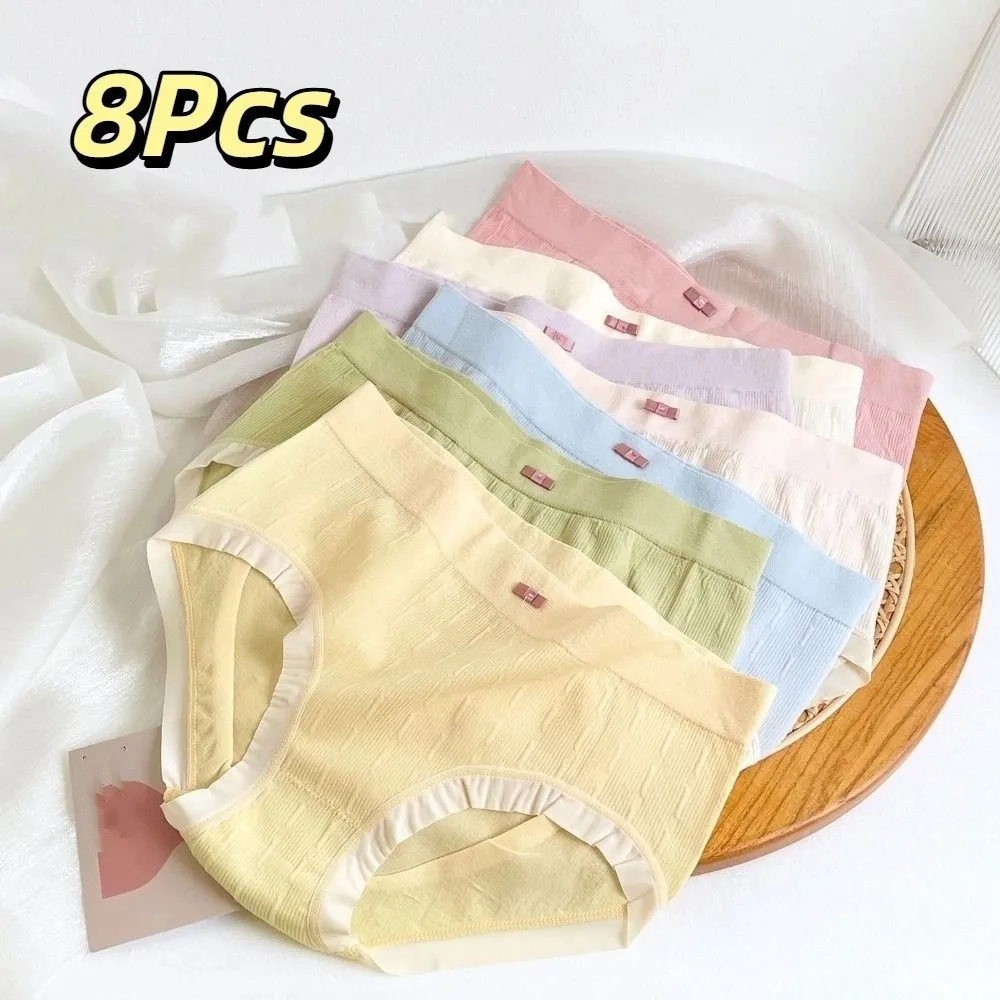

Комплект из 8 трусиков с бантом на средней талии, хлопковые бесшовные трусики-слипы, тонкое нижнее белье для женщин, подарки