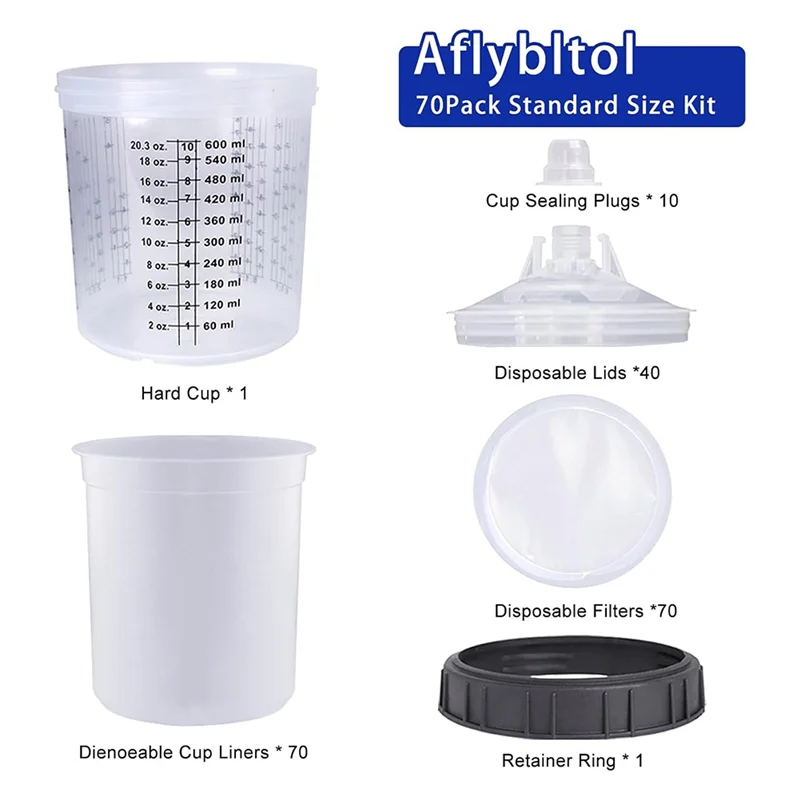 

Настоятельно рекомендуемые чашки для краски для автомобильного песочного пистолета, комплект HVLP Paint Spraygun, 20 унций (600 мл), со 70 съемными фильтрами и чашкой