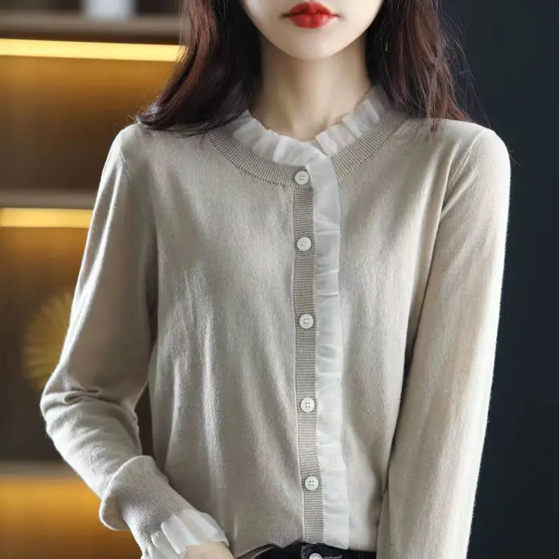 Fashion New Cardigan Knitted Sweater Women's Spring Autumn Korean Version Loose Outwear Thin Long Sleeve Top Bottom Knit