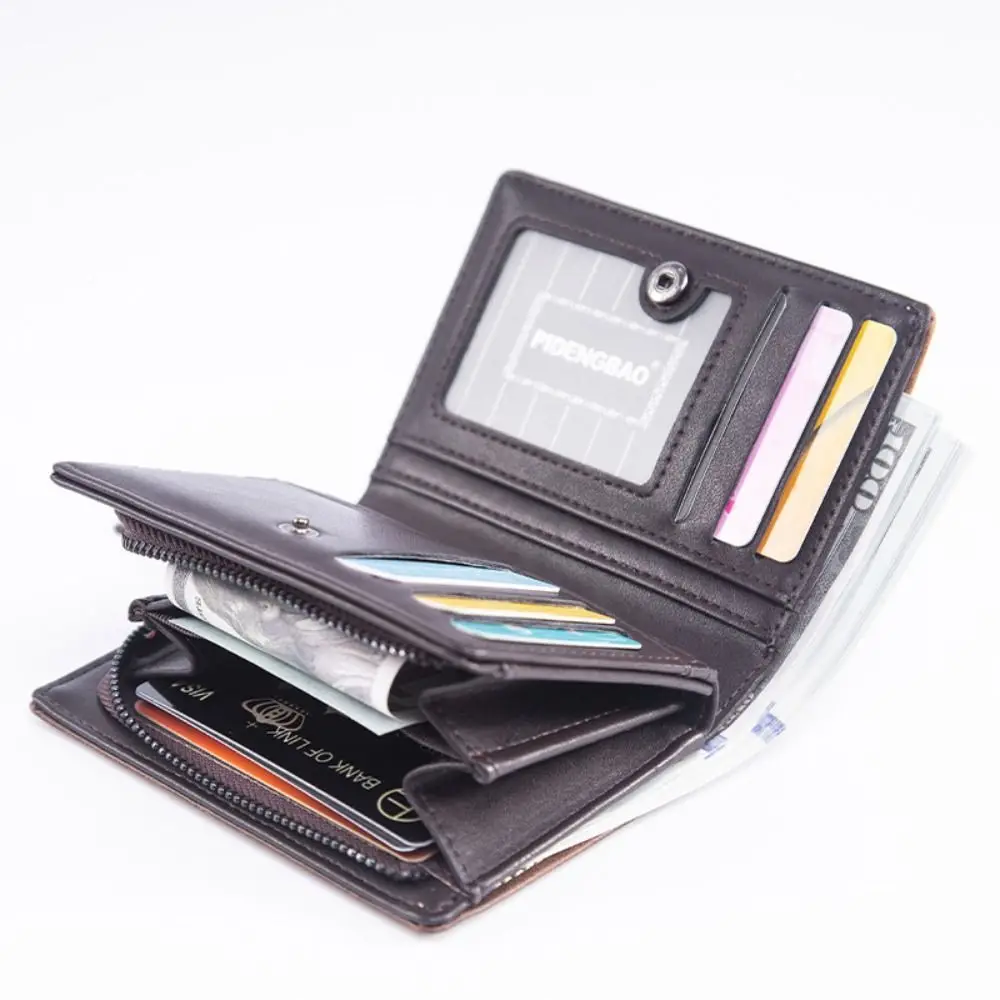 Fashion PU Leather Men Wallet Soft Zipper Card Bag Multifunctional Multi-card Slot Short Wallet
