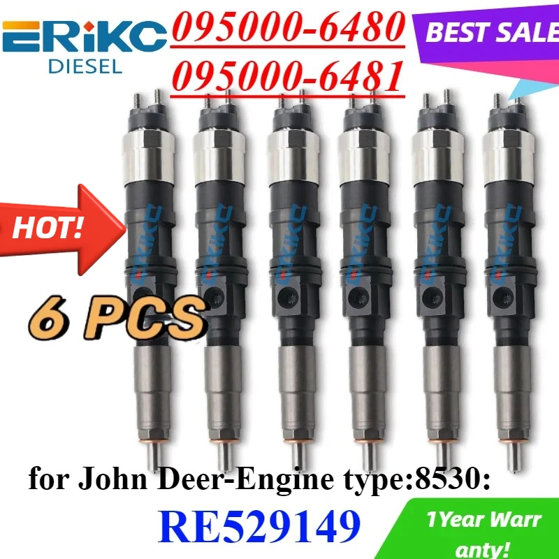 

6PCS 095000-6481 095000-6480 Common Rail Diesel Injector DZ100221 RE529149 Nozzle for John Deere Engine 8530 RE546776 RE528407