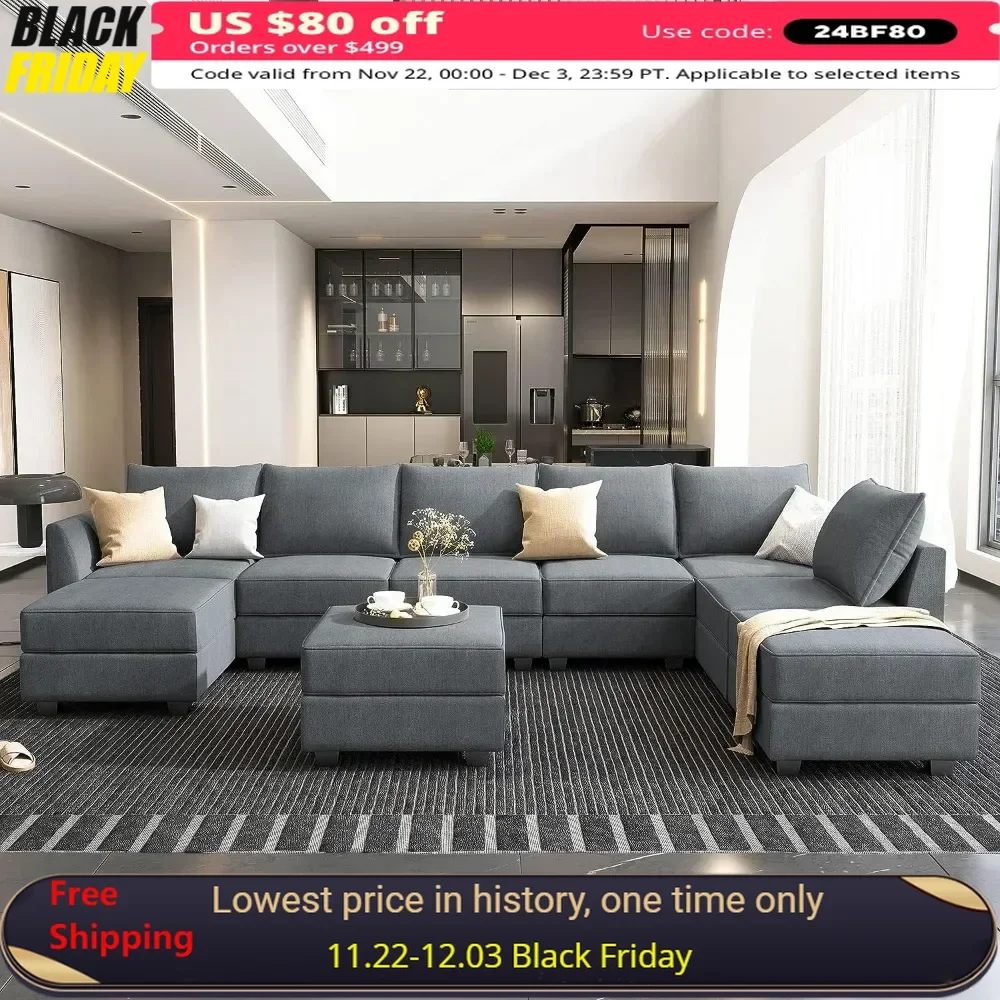 

Modular Sofa with Wide Chaise Reversible U Shaped Sectional Couch with Storage Seats for Living Room Sofa