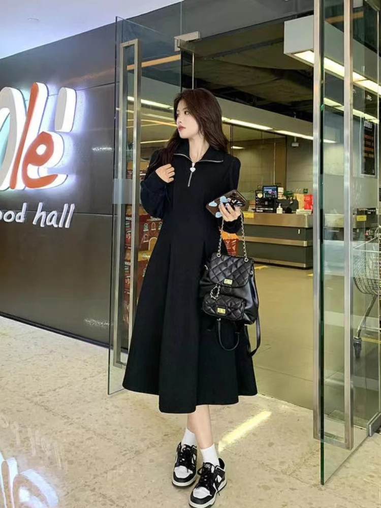 Winter Dress Women Keep Warm Plus Velvet Streetwear A-line Vestidos Faddish Popular Ulzzang Versatile Daily Aesthetic Seductive