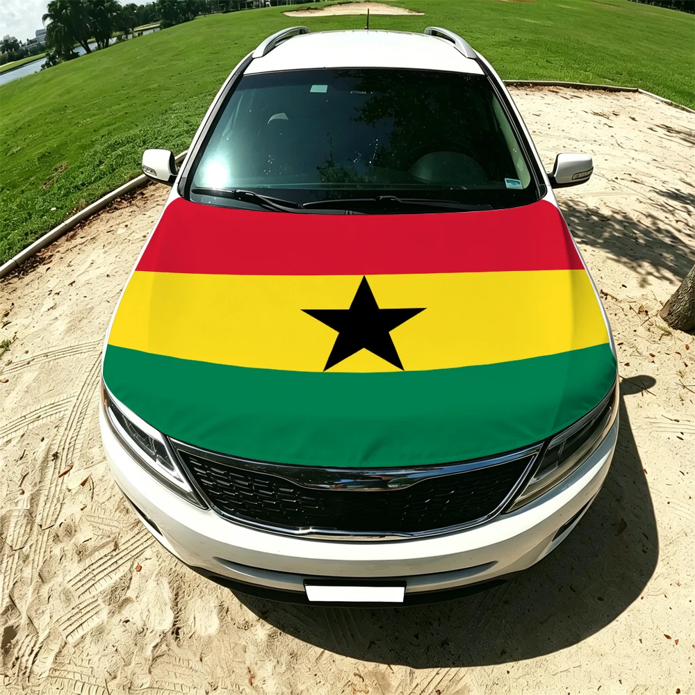 130x160cm Ghana Car Hood Cover Flag, Elastic Windproof Patriotic Bonnet Banner Cheer for the competition