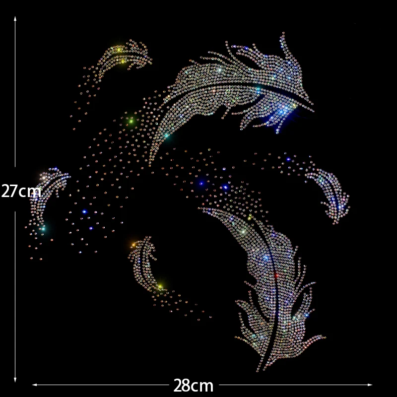 High-quality diamond and creative, shiny feather ironing on T-shirts, sweaters, hoodies and denim clothing accessories