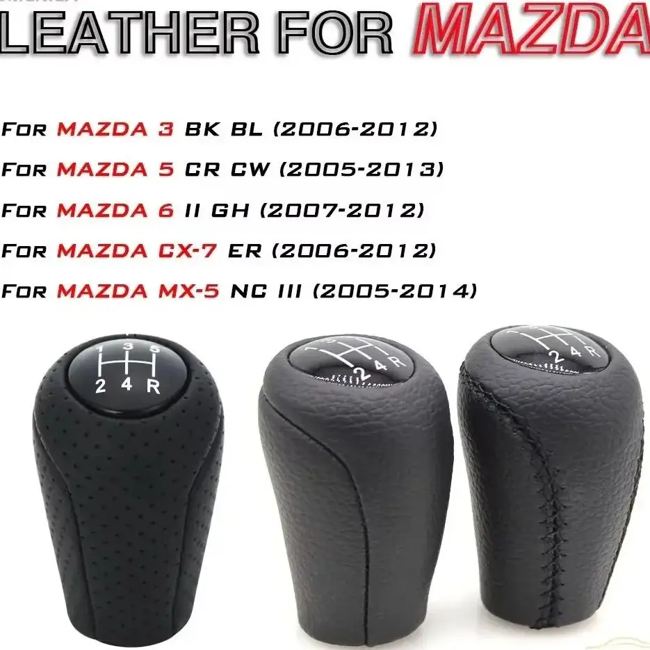 Leather Gear Shift Knob 10MM for MAZDA 3 BK BL 5 CR CW 6 II GH CX-7 ER MX-5 NC III 23 MT 5/6-Speed Lever Ball Car Accessories