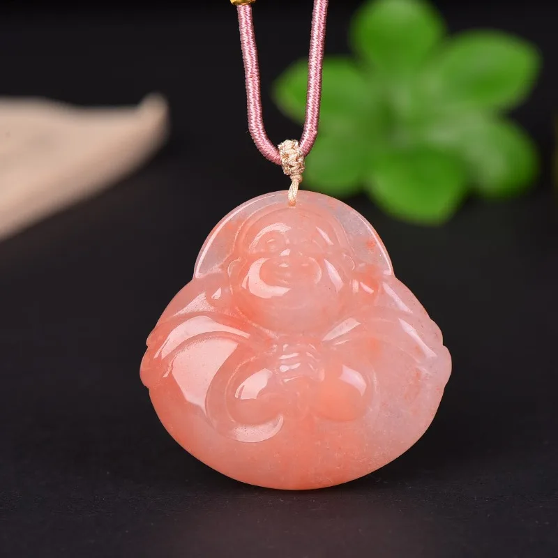 Exquisite Peach Blossom Brew Hug Buddha Men's and Women's Jade Pendant