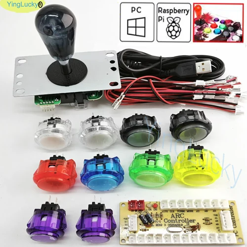 Kit de bricolaje de Joystick para PC Raspberry Pi, juego de salón recreativo, 2 jugadores, botón pulsador Arcade, Joystick de estilo americano, Cables codificadores USB Mame