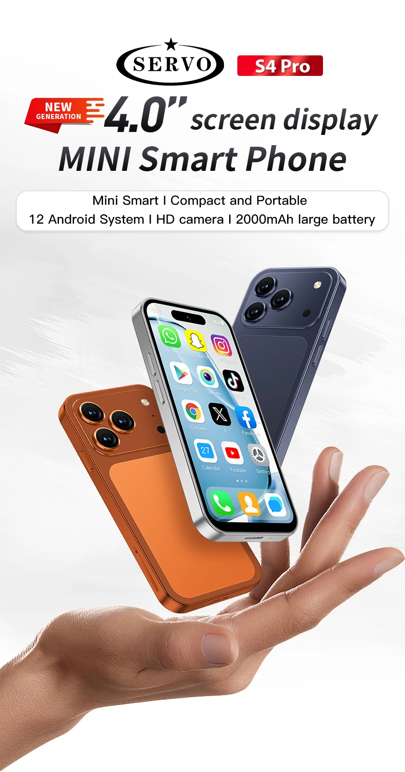SERVO S4 PRO Mini Smart Mobile Phone 4G LTE Dual SIM Standby Android12.0 OS 2GB+16GB WiFi 4.0-inch Small Pocket Smartphone
