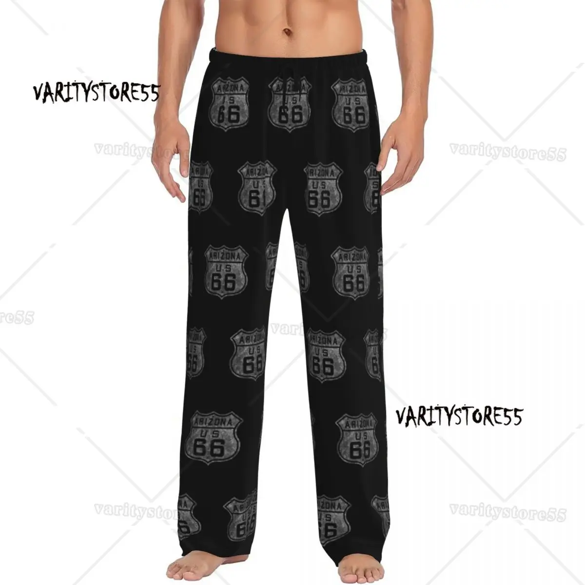 

Мужские винтажные пижамные штаны с принтом на заказ, американская шоссе, одежда для сна с карманами для сна